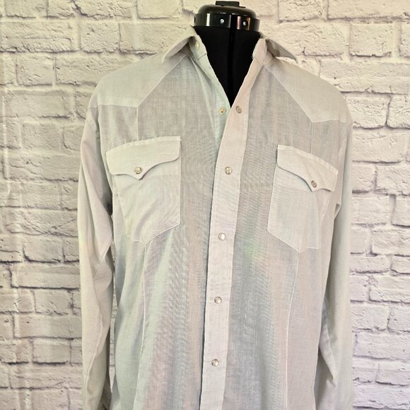 Vintage Western Classic Pearl Snap Long Sleeve Shirt Mint Green - Picture 1 of 6